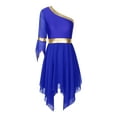 thumbnail image 3 of Kaerm Women's Irregular Liturgical Praise Dance One Shoulder Sequin Trim Tunic Worship Dance Dress Royal Blue S, 3 of 6
