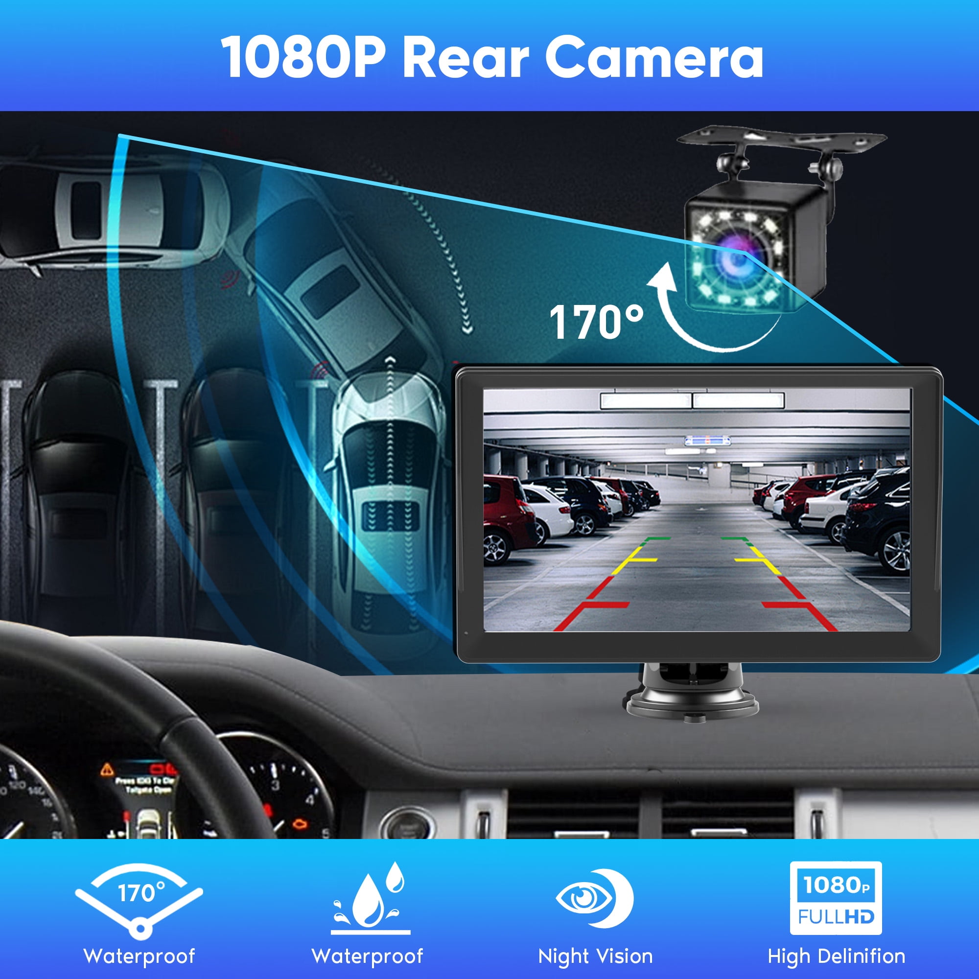 New Portable 9'' Wireless Apple Carplay for Universal Vehicle, Touchscreen Car Stereo with 1080P Rear Camera and TF Card