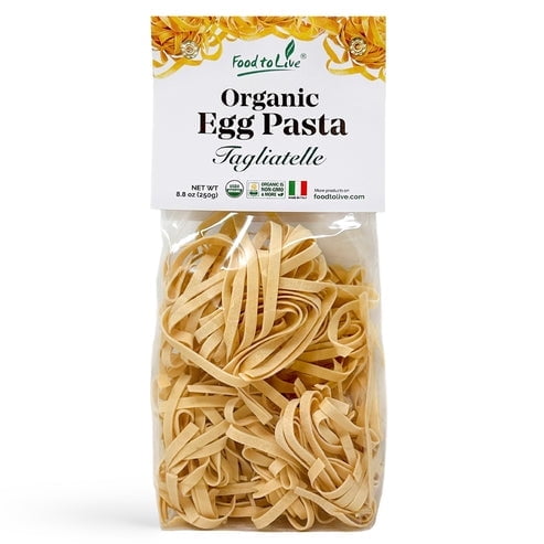 Organic Egg Tagliatelle Pasta 8.8 oz (Pack of 1) – Homestyle Italian Durum Wheat Semolina Pasta, 7g Protein per Serving, Non-GMO, Product of Italy – by Food to Live