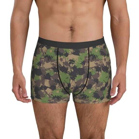 Mens Underwear Boxer Briefs - Green Gray Camouflage Comfort Breathable men's boxer briefs with Flex Waistband