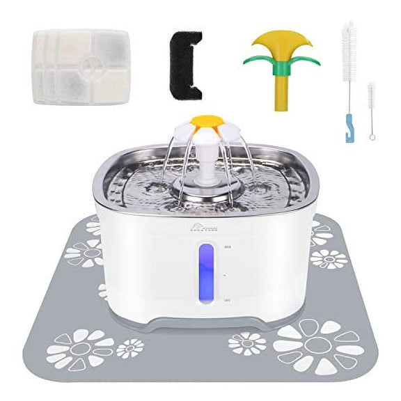 Cat Water Fountain Stainless Steel, 84oz/2.5L Pet Water Fountain with Intelligent Pump and LED Indicator for Water Shortage Alert, Water Level Window
