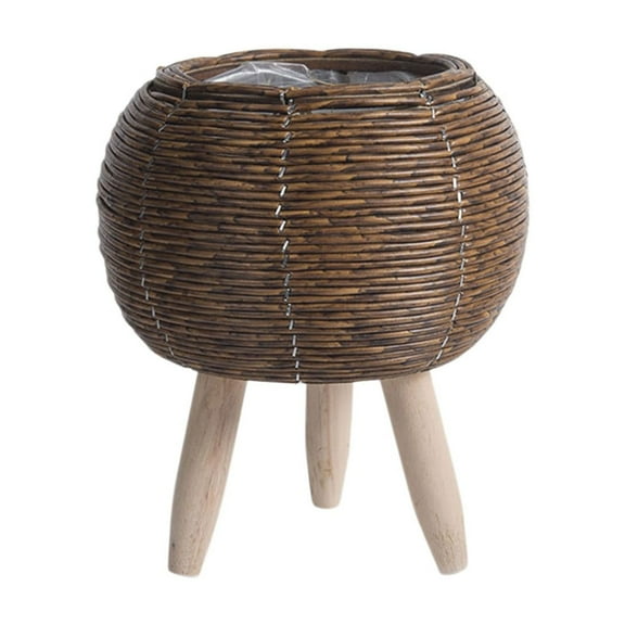 DefiDgd Small Woven Faux Plant Rattan Flower Basket,Indoor Wooden Round Woven Planter with Tripod Design,for Living Room Bedroom and Balcony(A)