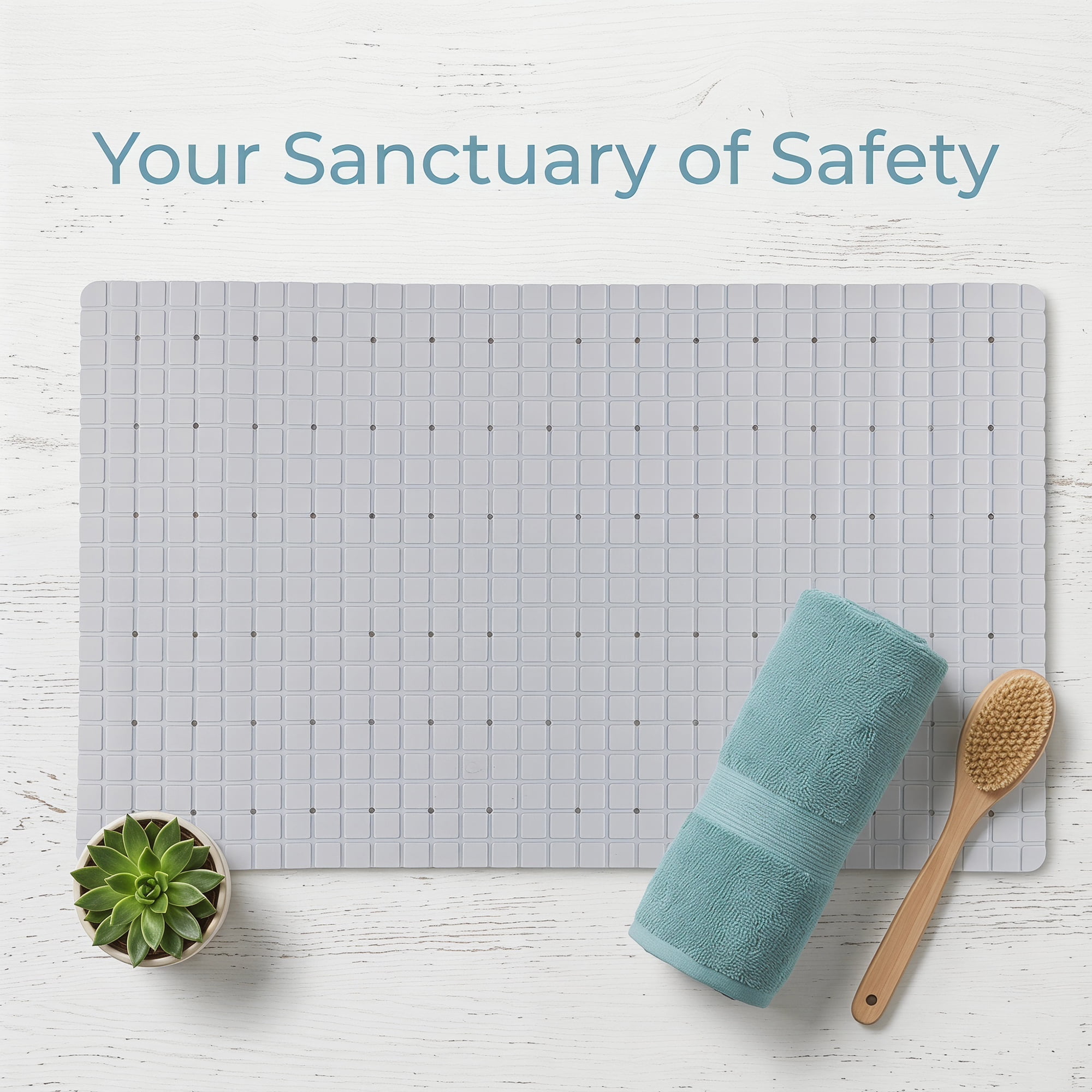 Unique Bargains Non-Slip Bathtub Mat with Strong Suction Cup and Quick Dry White 28" x 16"