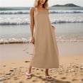 thumbnail image 6 of Womens Casual Maxi Dresses Fashion Women Solid Round Neck Sleeveless Beach Dresses Vacation Coverup Pockets DressKhaki L, 6 of 9