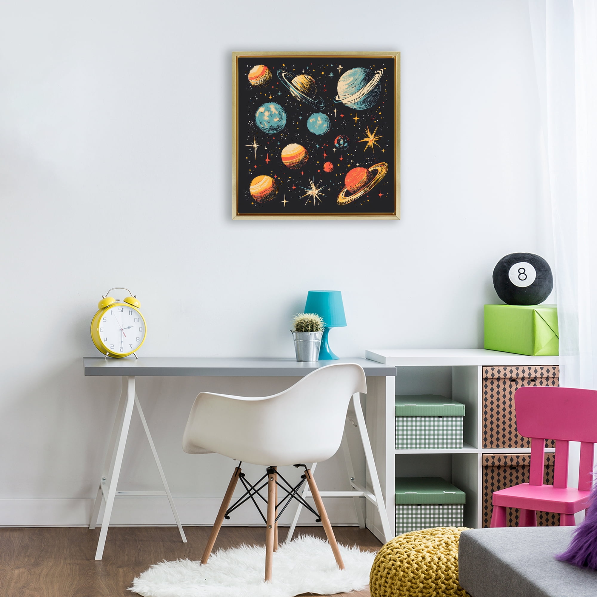 Stupell Industries Colorful Retro Planets Gold Framed Floater Canvas Wall Art, design by Creative Studio