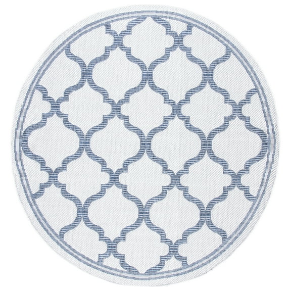 SAFAVIEH Machine Washable Rug Indoor/Outdoor Bermuda Collection - Bermuda Corie Geometric Quatrefoil Indoor/Outdoor Area Rug Ivory/Charcoal, 6'7" x 6'7" Round