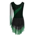 thumbnail image 3 of iiniim Women Gradient Color Lyrical Dance Figure Skating Dress Single Sleeve Irregular Skirt Leotard Dark Green M, 3 of 7
