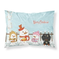 Merry Christmas Carolers Wire Haired Dachshund Dapple Fabric Standard Pillowcase