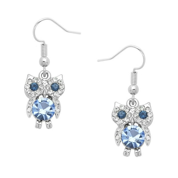 Falari Rhinestone Crystal Owl Shaped Earring Light Sapphire E0346-LSAP