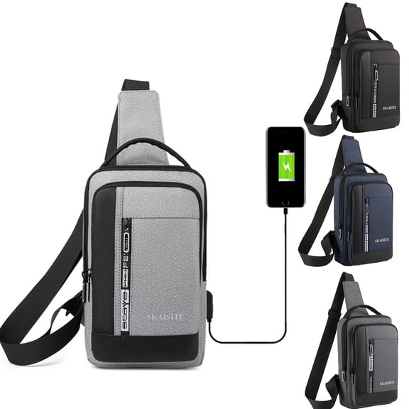 Stylago Crossbody Sling Backpacks for Men Casual Shoulder Daypack Chest Bags with USB Charger Port for Camping Biking Travel Blue