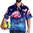 thumbnail image 4 of Starry Sky Flamingo Men's Casual Printed Button Down Short Sleeve Poplin Hawaiian Beach Shirt with Spread Collar Tops, 4 of 6