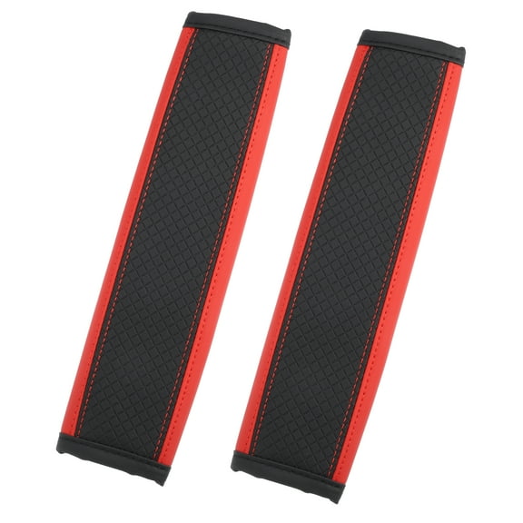 2pcs Universal Car Seat Belt Cover Pads Faux Leather Shoulder Seatbelt Pads Cover Driving Black Red