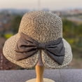 thumbnail image 5 of Helii Women Hand Crochet Straw Sun Hat Back Bow Split Brim Wide Brim Foldable Packable Bucket Beach Hat Breathable Hollow Out Lightweight Summer Travel Cap Khaki,A, 5 of 5