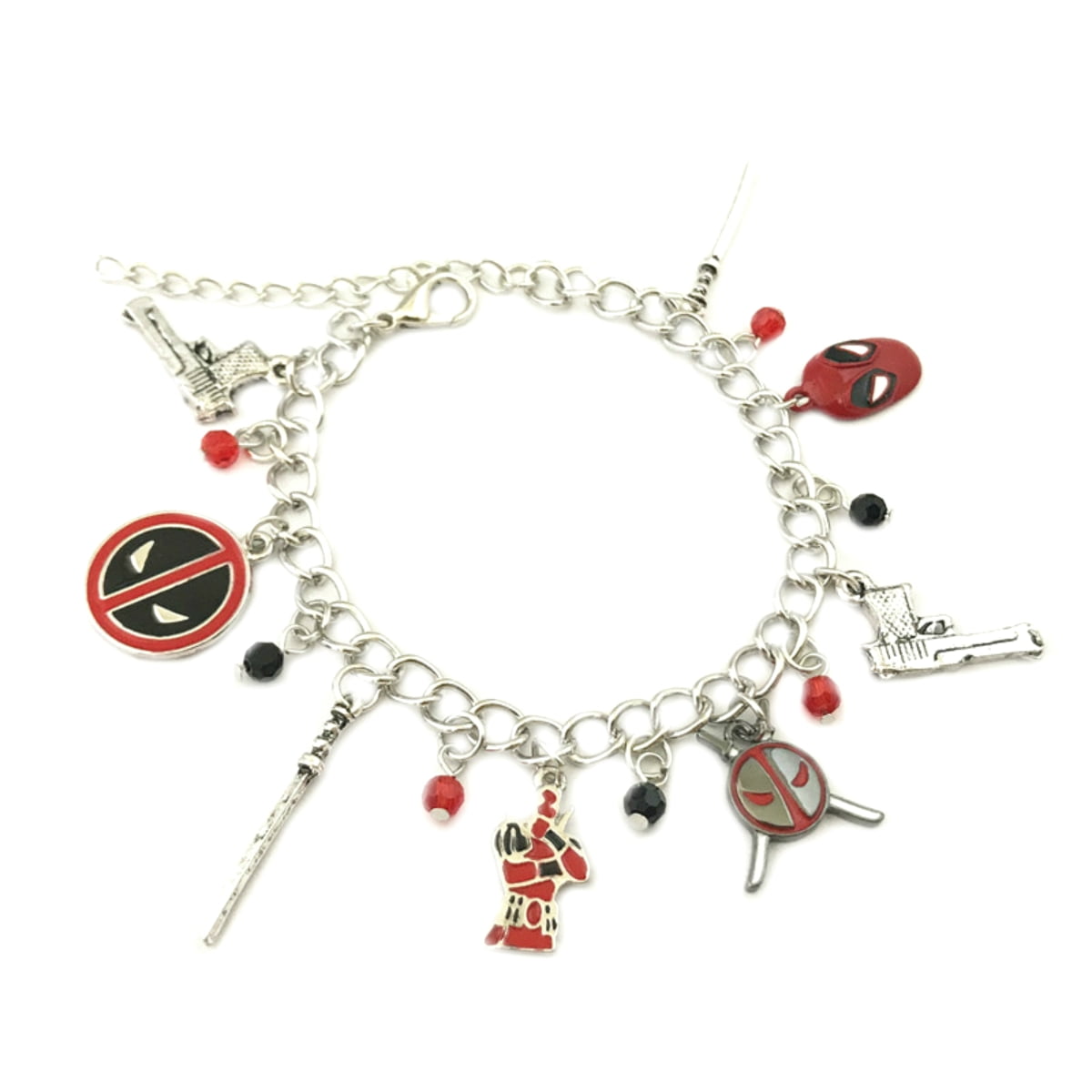 Deadpool Theme Silvertone Metal Charm Bracelet 