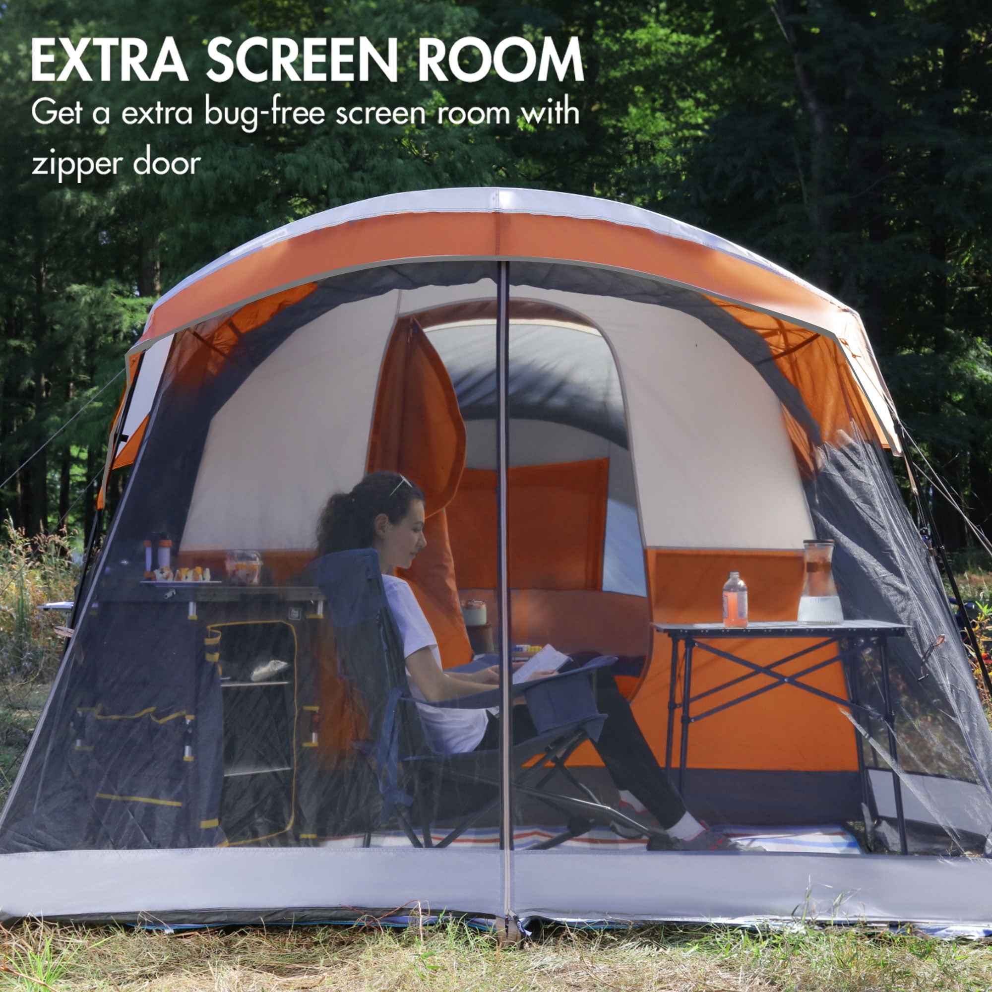 PORTAL 8 Person Family Camping Tent, Portable Cabin Tent with Rainfly and Screen Porch, 20ft * 8ft * 74in, Orange