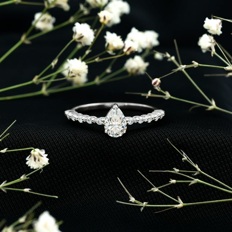 Rosec Jewels Moissanite Promise Engagement Ring with Side Stones - Main Image