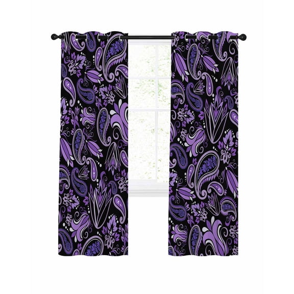 Paisley Blackout Curtains for Bedroom Living Room, Purple Flowers 39 In Long Thermal Insulated Room Darkening Drapes Grommet Window Treatments, 27.5 x 39 In