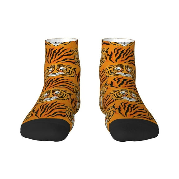 Rateoe Tiger Pattern Quarter Crew Socks,Toe Seamed Ankle Socks,Cotton Cushioned Breathable Athletic Crew Sports Socks