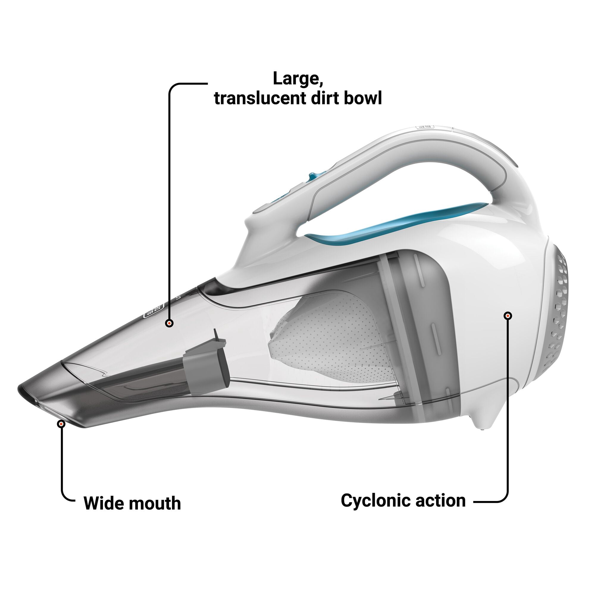 BLACK+DECKER Dustbuster Cordless 10.8V Handheld Vacuum, for Dirt and Debris, with Crevice Tool and Push-in Brush, HHVI315JO42, White