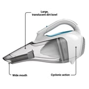 BLACK+DECKER Dustbuster Cordless 10.8V Handheld Vacuum, for Dirt and Debris, with Crevice Tool and Push-in Brush, HHVI315JO42, White