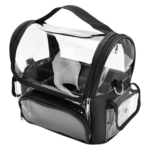 Organizador de maquillaje transparente para viajes con compartimentos, caja de almacenamiento de maquillaje, estuche cosmético multiusos ligero y