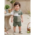 thumbnail image 5 of Loicainy Toddler Baby Boy Summer Clothes Set Contrast Color Outfits 6 9 12 18 24 Months 2T 3T 4T Crew Neck Short Sleeve Tops and Shorts, 5 of 8