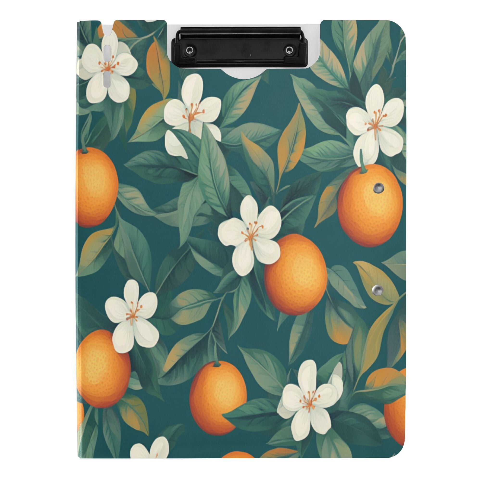 FORMRS A4 Clipboard Folder with Pen Holder Horizontal Foldable School Office Binder, Floral Orange Pattern