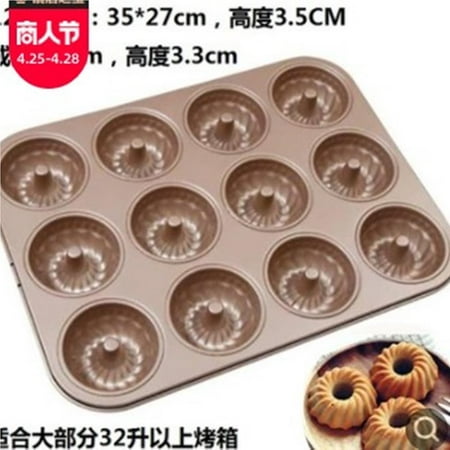 

HLONK 12-Cavity Cake Donut Bakeware Mold Non-Stick Round Shape Donut Baking Cake Tin Carbon Steel Donut Mold Cooking Pan Golden Color Donut Baking Plate Baking Tray Holder