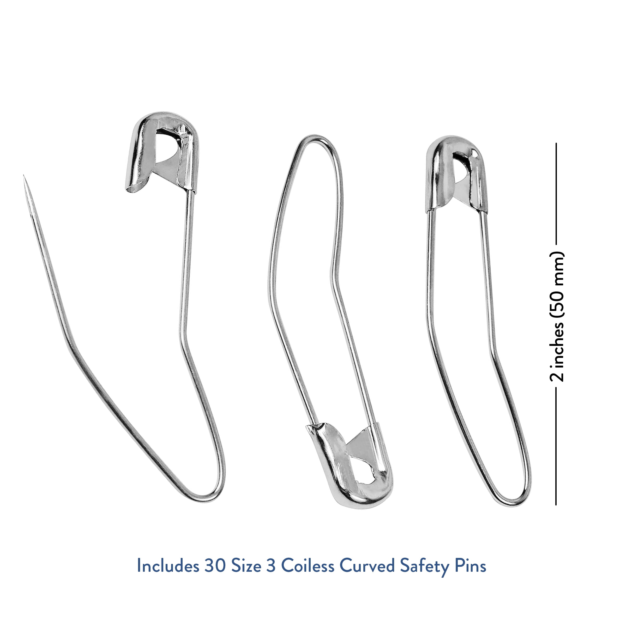 (3 pack) Hello Hobby Size 3 Coiless Curved Safety Pins (30 Count)