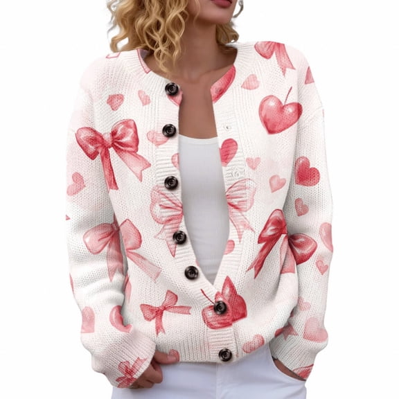 Cardigan Sweaters for Women Hemlock Heart Cardigan Sweater for Oversized Valentine Cardigan Cute Love Print Open Front Knit Sweaters Coat With Pockets Sweater