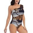 thumbnail image 3 of Gaeub Portrait Of Highland Cow With Its Baby Cow Women's One Shoulder Ruffle Tummy Control Swimwear for Swimming Surfing Beach Party - Large, 3 of 8