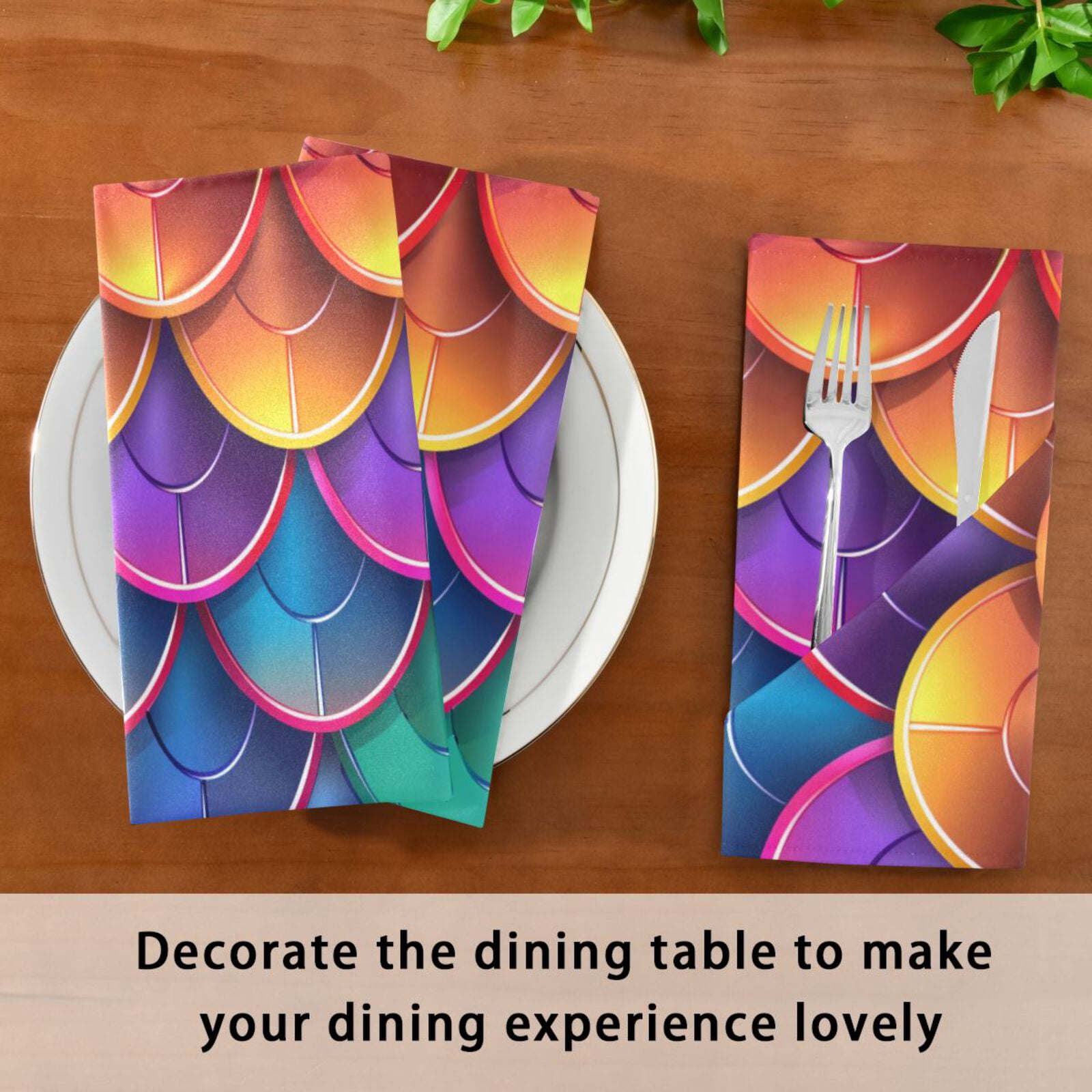 JSTEL Mermaid Print Rainbow Color Cloth Napkins Set of 6, 20x20 Inch Washable and Reusable Napkin for Decoupage Dinner Party Everyday Use