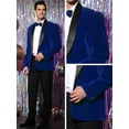 thumbnail image 5 of Unique Bargains Men's Slim Fit Shawl Lapel One Button Wedding Velvet Tuxedo Blazer 2XL Blue, 5 of 6