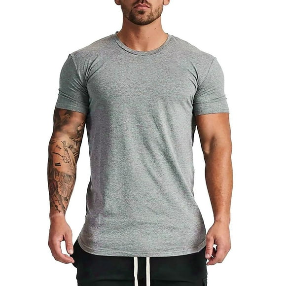 Ketyyh-chn99 Undershirt Men Solid Color Short Sleeve Tee Men's Long Sleeve T Shirts Breathable T-Shirt Grey,2XL