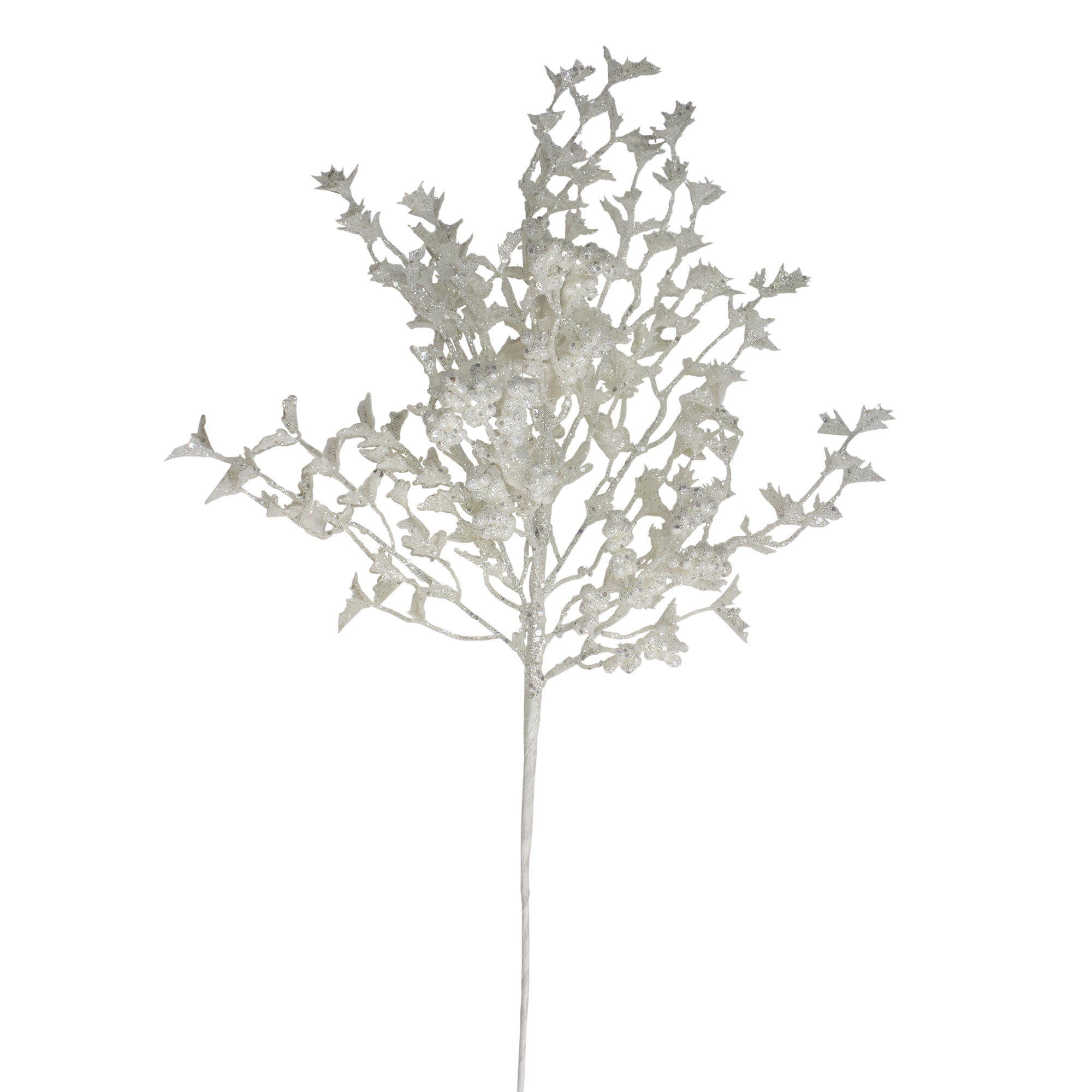 34" White Holly and Berry with Silver Glitter Christmas Spray