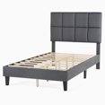 thumbnail image 2 of CONCETTA Twin Size Bed Frame, 800LBS Wooden Slats Support, Fabric Upholstered Platform Bed with Adjustable Headboard and No Box Spring Needed, Dark Grey, 2 of 7