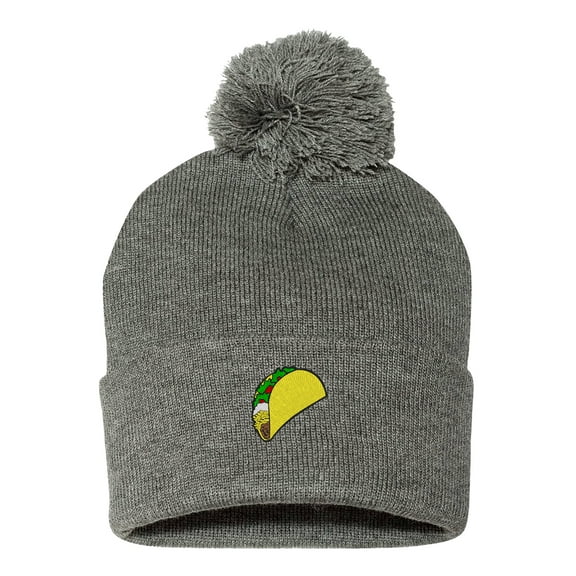 PP-BNE Embroidered Pom Pom Taco Beanie for Men and Women-EM-0017-Gray