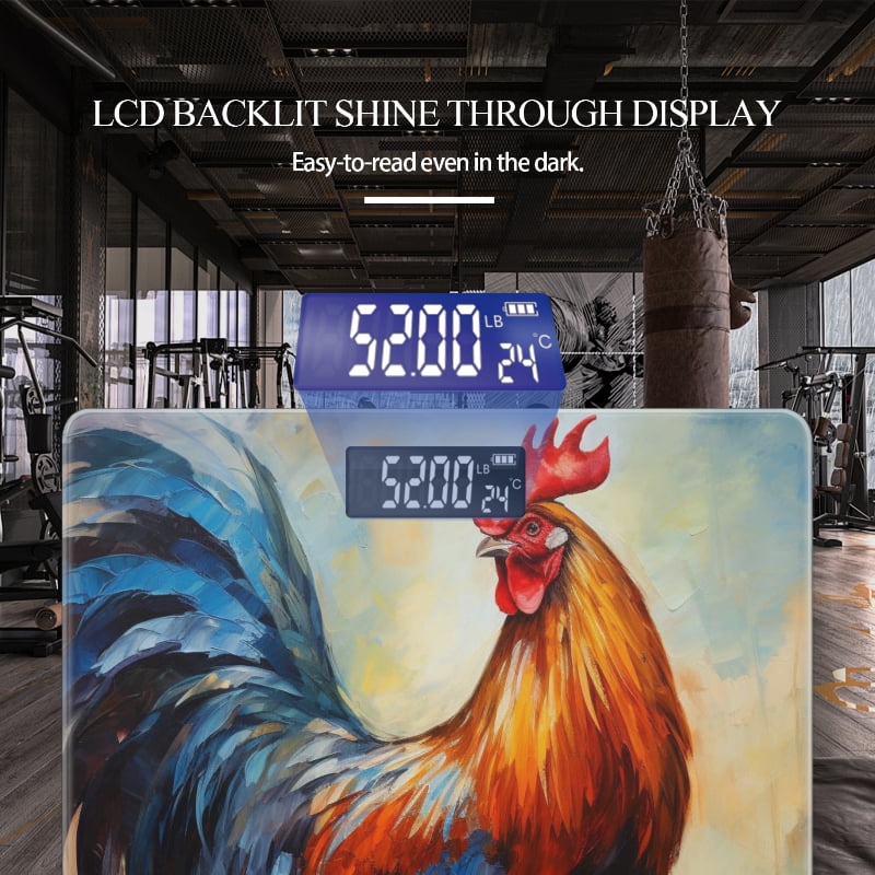 High Precision Body Weight Scale Smart Bathroom Scales with Large LCD Display(400lbs),Decorative for Bedroom-Vibrant Oil Painting Of Elegant Rooster