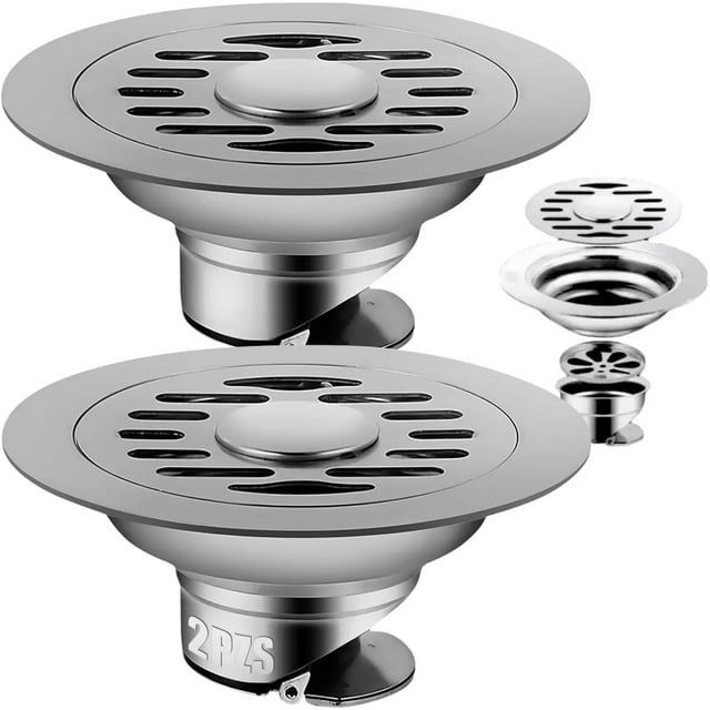 Coladera Anti Olores (2 Piezas), Coladera Regadera Baño de Acero Inoxidable Redondo, con Check Anti-olores y Tapa Higiénica, Adecuado para Cocina, Alcantarillado, Baño y Aseo