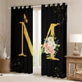 thumbnail image 2 of Homewish Initial M Letter Black Out Curtains, Butterfly Rose Floral Curtains Pack of 2 (42x63 Each), Black Gold Sequin Print Bedroom Curtains, Curtains and Drapes Decor, 2 of 6