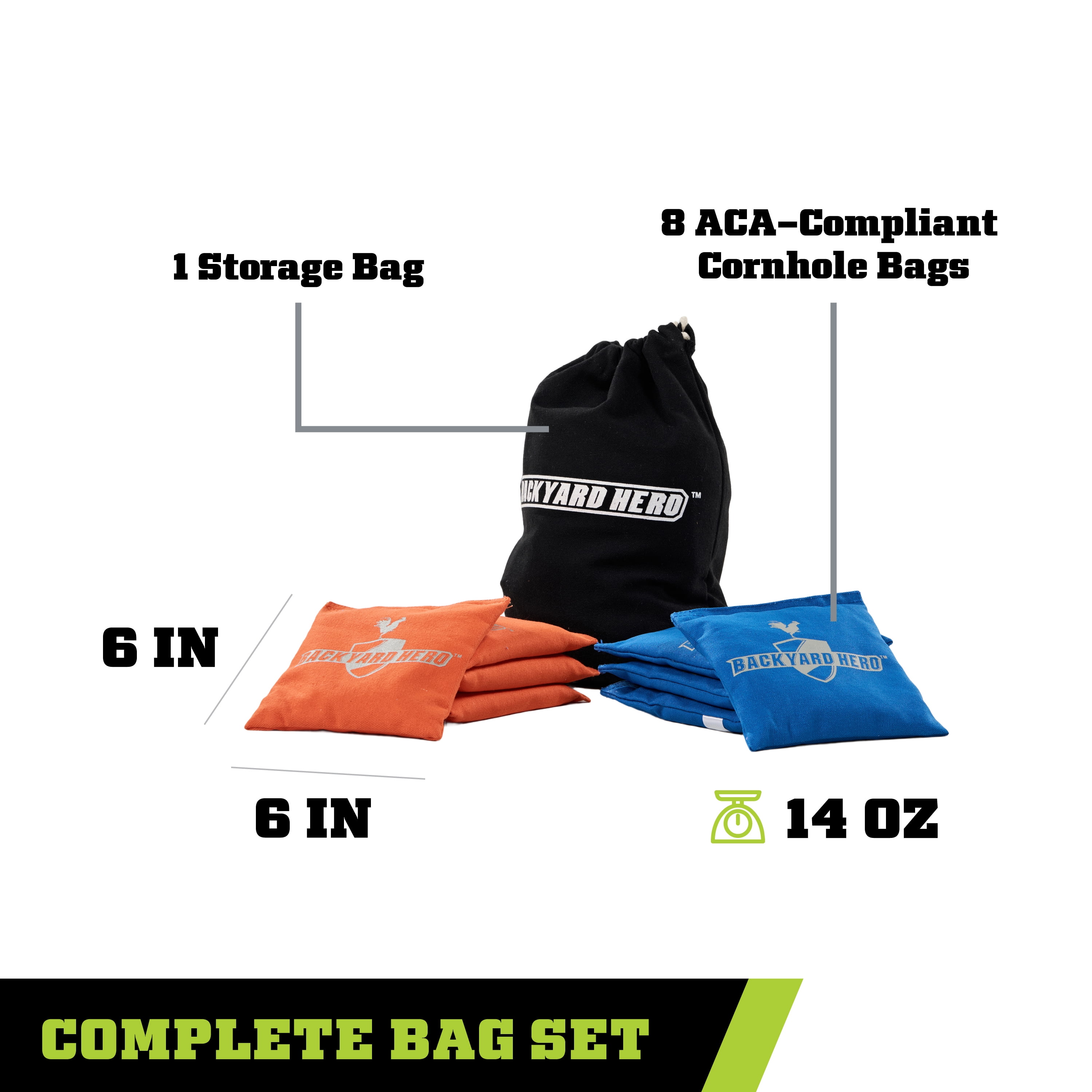4 ft x 2 ft Cornhole Set with Solid Wood Boards, 8 ACA Bean Bags, Weather Resistant Canvas, and Carry Tote Backyard Hero Bean Bag Toss Game
