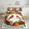 thumbnail image 2 of Manfei Xmas Cardinal Bird King Size Comforter Sets,Fruit Orange Bedding Comforter Set,Red Christmas Berry Bedding Set For Girl Teens,Breathable Home Decor Reversible,3 Pieces, 2 of 8