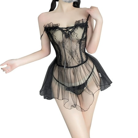

cuitcosohg Underwear Sets for Women Sexy Lingerie for Women Translucent Solid Color Sweet Sexy Lingerie Suit Lace Night Dress for Women Sleepwear