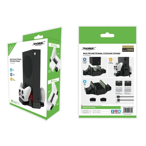 Xbox Series S (XSS) All-in-One Cooling Stand & Controller Charger - 2-in-1 Base with Turbo Fan, Dual Controller Dock + 2x 1200mAh Battery Packs | Anti-Slip Design, USB-Powered for XSS Console