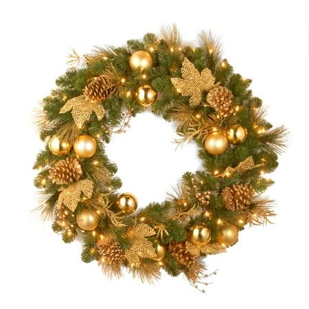 National Tree Pre-Lit 36" Decorative Collection Elegance Wreath with 100 Clear Lights