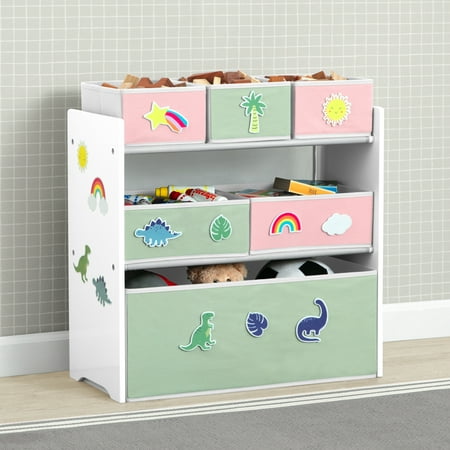Delta Children Design & Store 6 Bin Toy Storage Organizer with Interchangeable Patches, Green/Pink