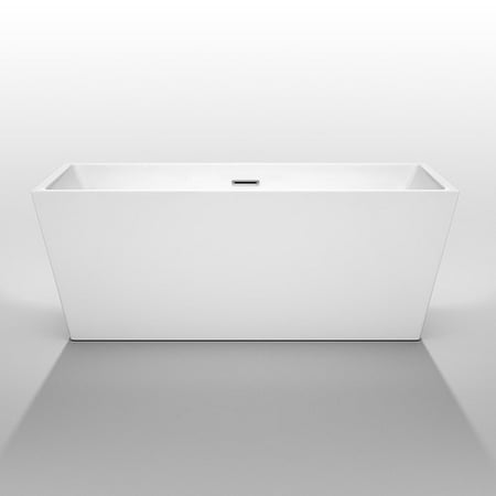 Wyndham Collection Sara 63 inch Freestanding Bathtub in White with Polished Chrome Drain and Overflow Trim
