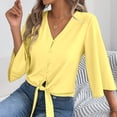 thumbnail image 7 of VEKDONE Women's V Neck Tie Front Blouse 3/4 Flare Sleeve Button Down Shirt Casual Loose Fit Lightweight Tunic Tops for Daily Wear Yellow M, 7 of 7