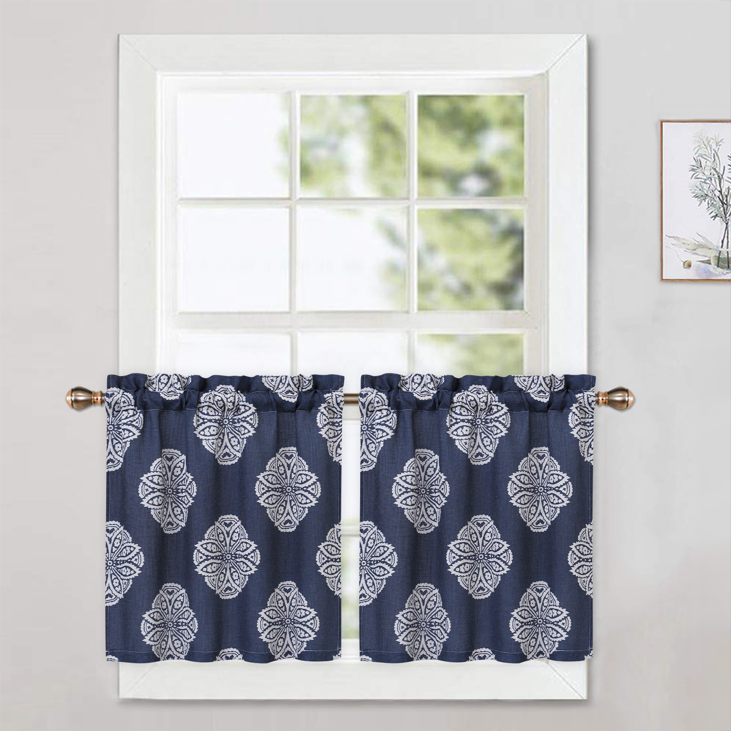 Mulanimo Cafe Curtains 24 Inch Length, Floral Medallion Damask Print