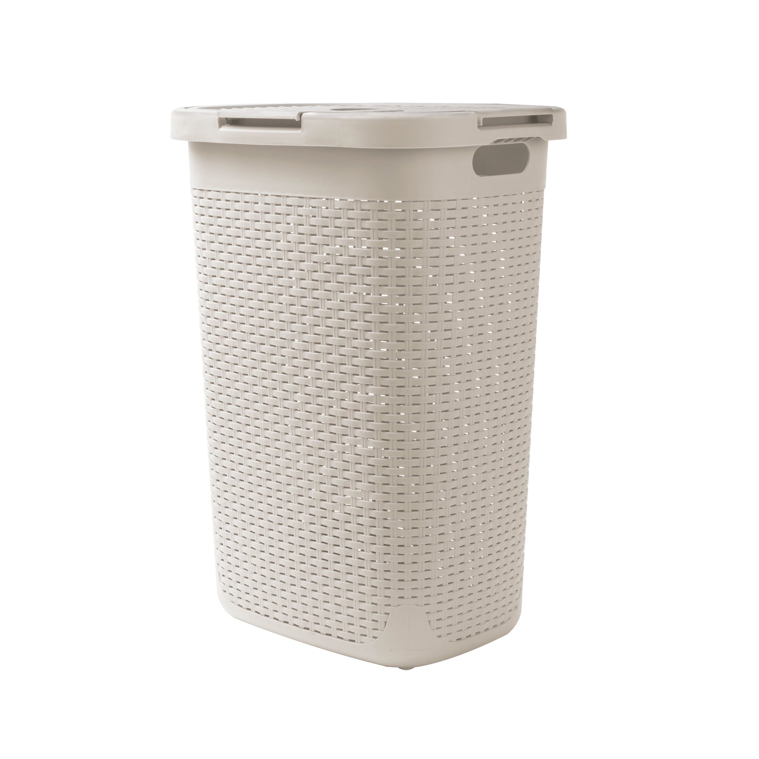 Mind Reader 60L Slim Laundry Hamper Clothes Basket, Lid, Plastic, 17.65"L x 13.75"W x 24.15"H, Ivory